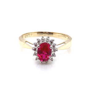 9ct Gold Ruby Red CZ Cluster Ring