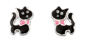 Lucky Black Cat Stud Earrings