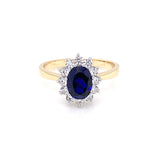 9ct  Gold Created Sapphire & CZ Cluster Ring GRS247