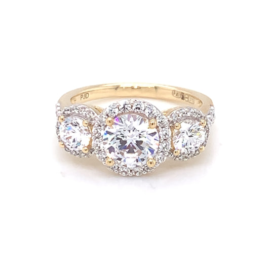 9ct Gold CZ Trilogy  Halo Cocktail Ring GRZ214