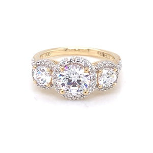 9ct Gold CZ Trilogy  Halo Cocktail Ring