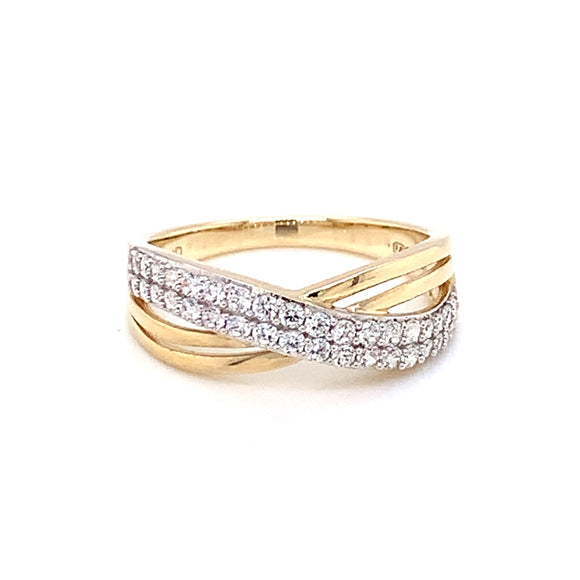 9ct Gold  CZ Crossover Band Ring GRZ329