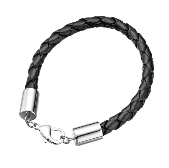 Mens Leather & Steel Bracelet - Black