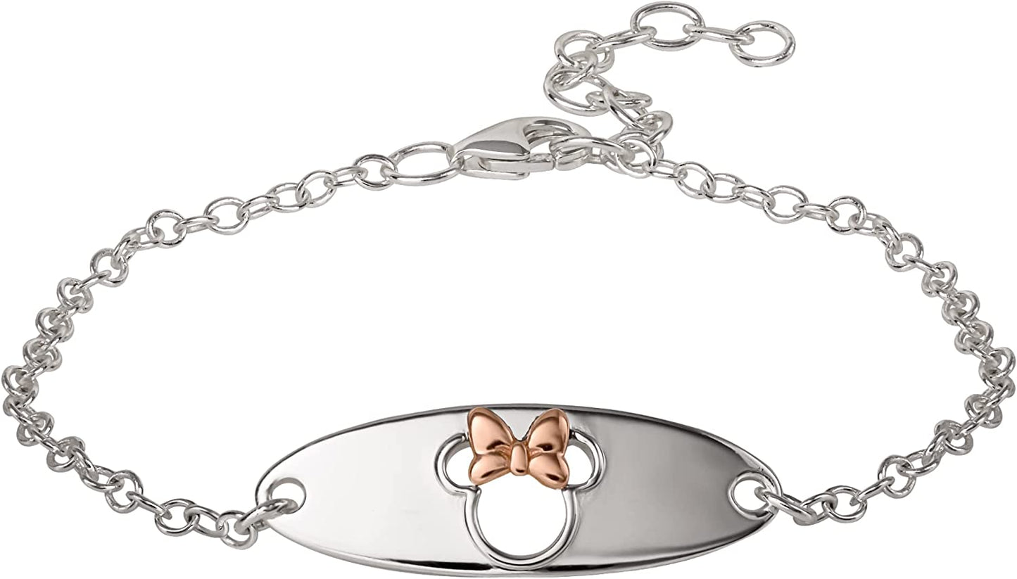 Disney Minnie Mouse Sterling Silver Pink Plated Bracelet, 5.5" + 1" Extender,