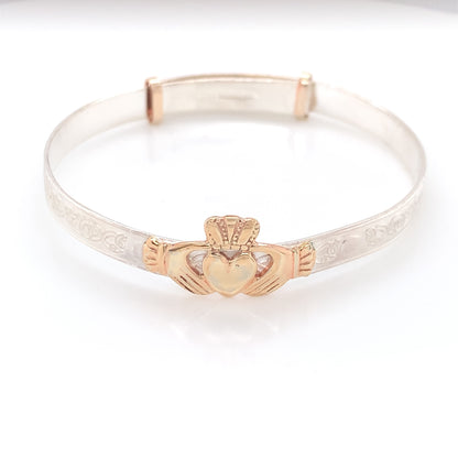 Silver & Gold Plated Baby Bangle Claddagh & Celtic Band BB16