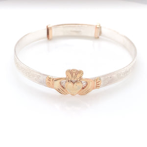 Silver & Gold Plated Baby Bangle Claddagh & Celtic Band BB16
