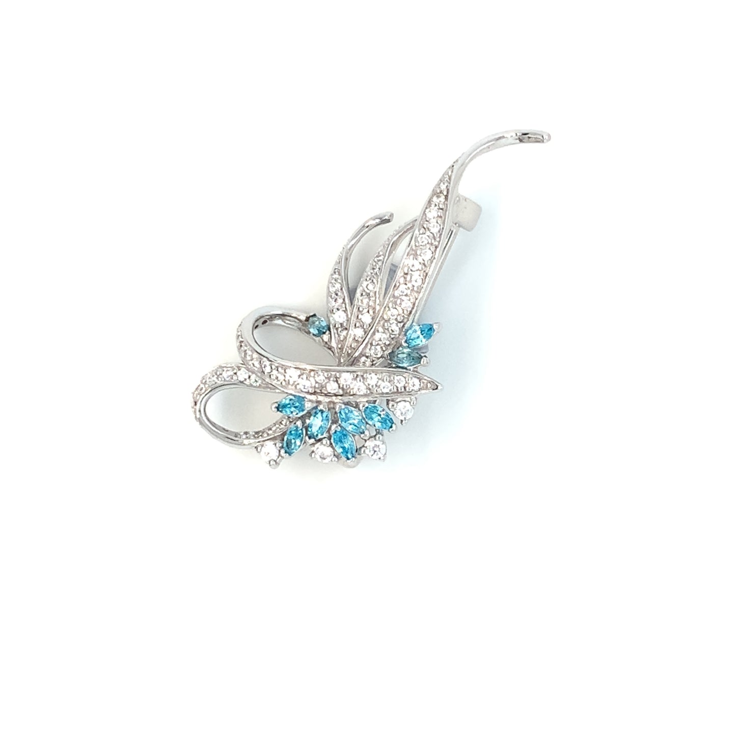 Sterling Silver Aqua CZ Swirl Brooch