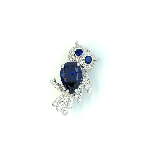 Sterling Silver Sapphire Owl Brooch