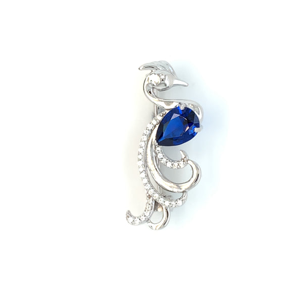 Sterling Silver Sapphire CZ Peacock Brooch