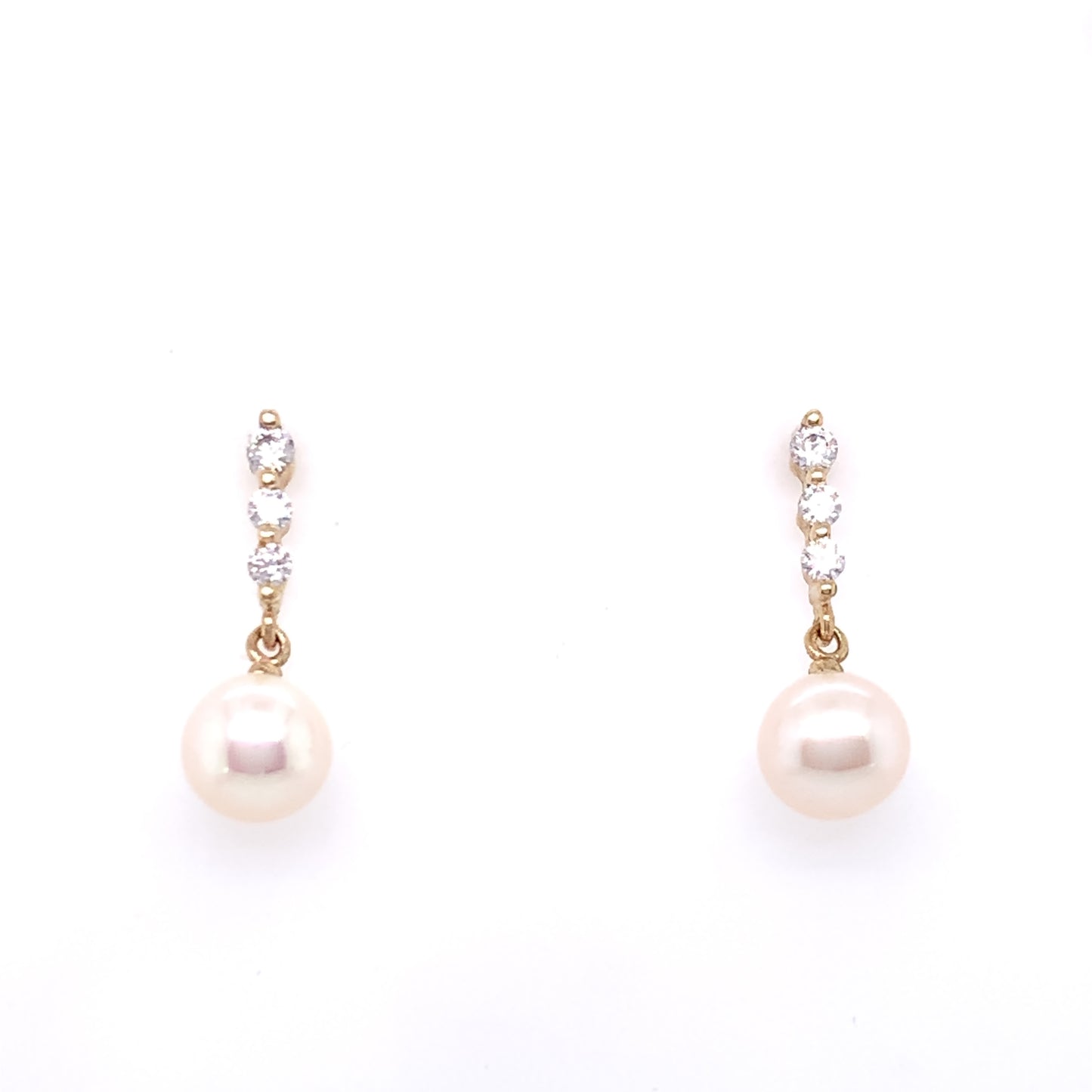 9ct Gold Pearl & CZ Drop Earrings GEP362