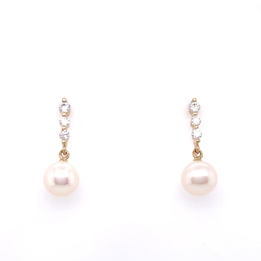 9ct Gold Pearl & CZ Drop Earrings GEP362