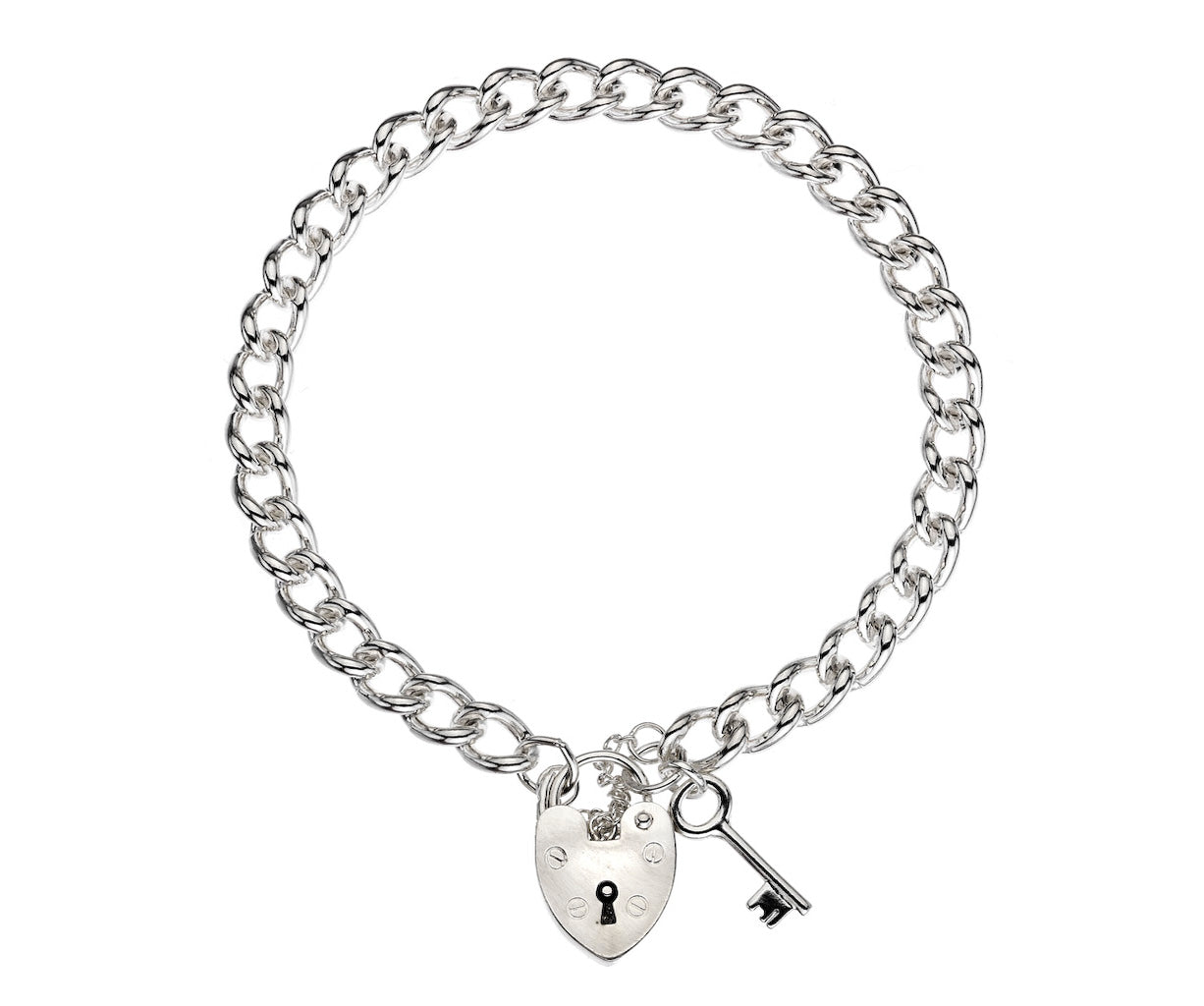 Sterling Silver Solid Curb Charm Bracelet