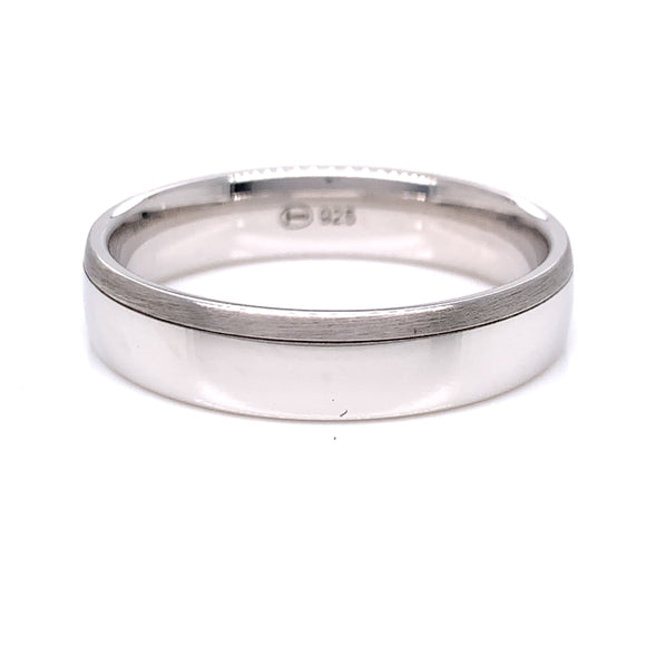 Sterling Silver Mens 5mm Polished Band Matte Edge Ring