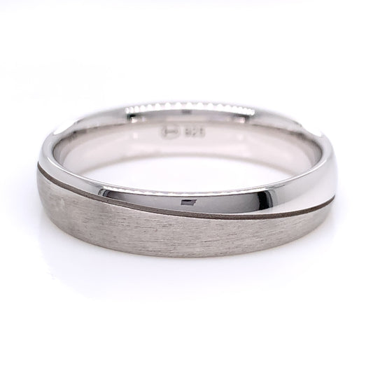 Sterling Silver Mens 5mm Matte/Polished Diagonal Band Ring