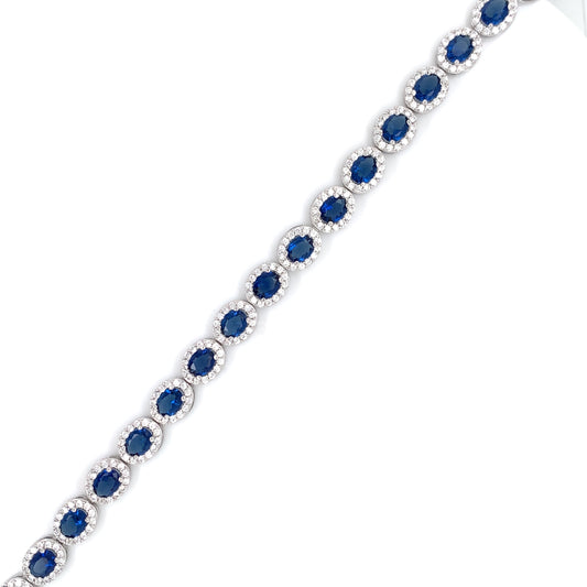 Sterling Silver Sapphire CZ Oval Cluster Bracelet CSB976
