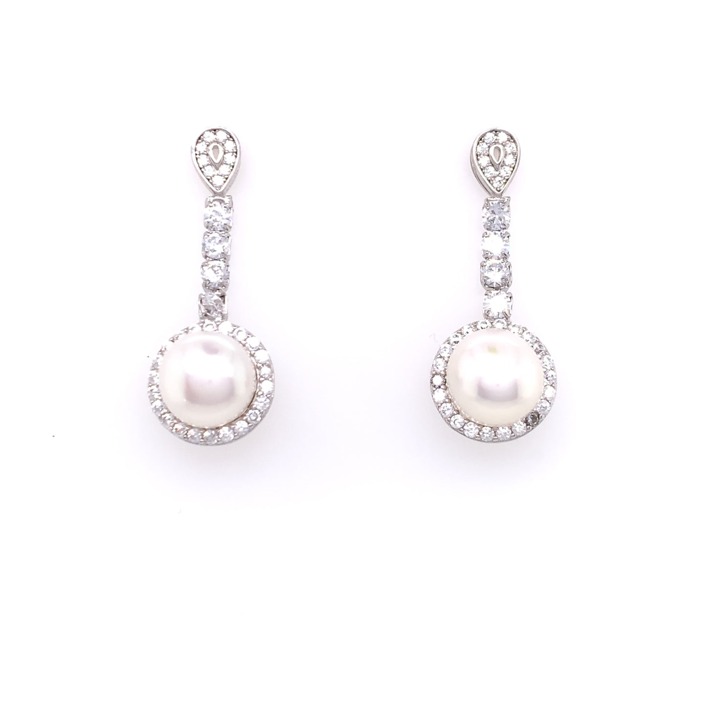 Sterling Silver Vintage Pearl CZ Drop Earrings CSE188