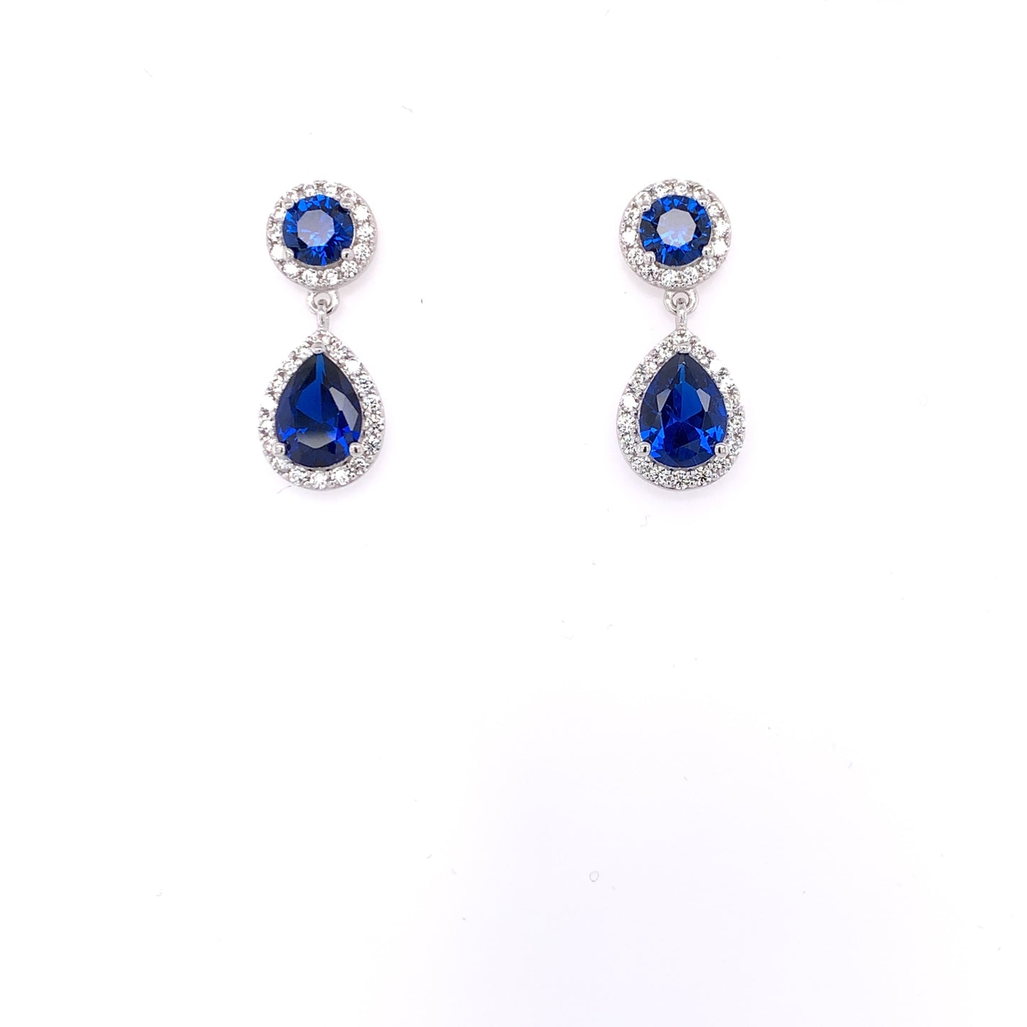 Sterling Silver Teardrop Sapphire CZ Drop Earrings CSE302