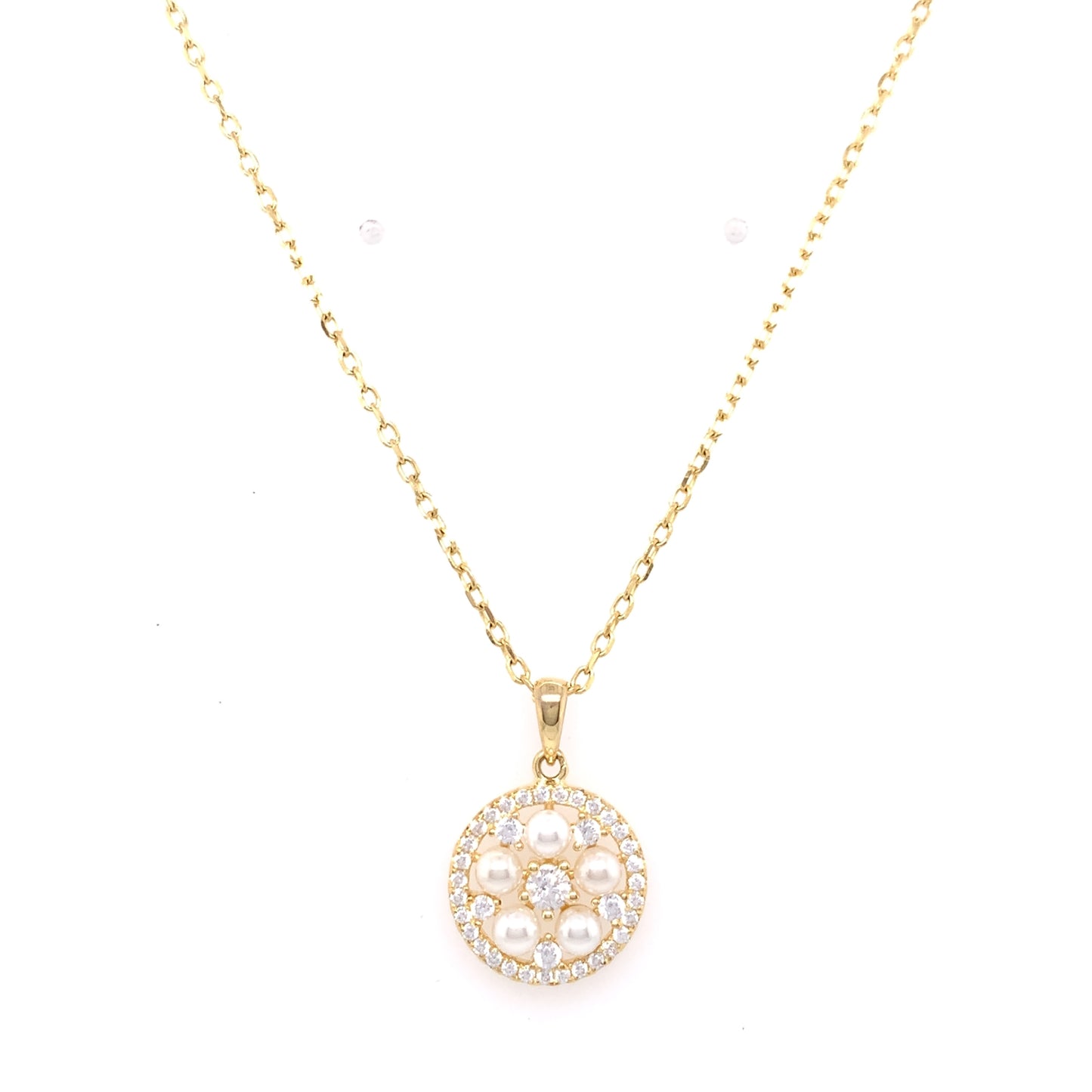 Silver 18ct Gold-Plated Vintage Pearl CZ Pendant
