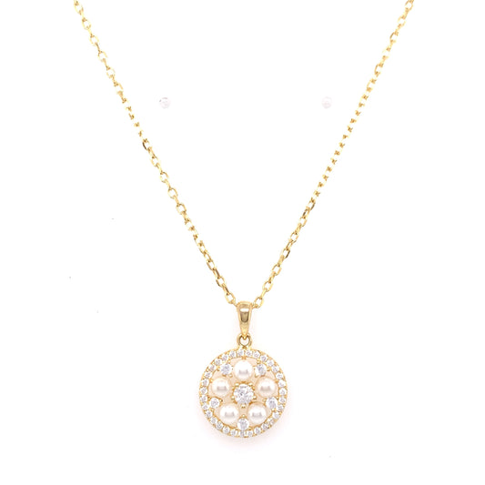 Silver 18ct Gold-Plated Vintage Pearl CZ Pendant