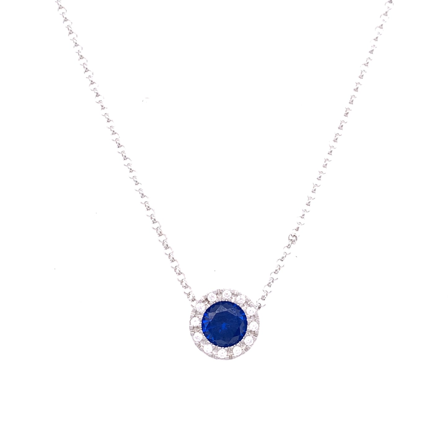 Sterling Silver 10mm Sapphire CZ Slider Pendant