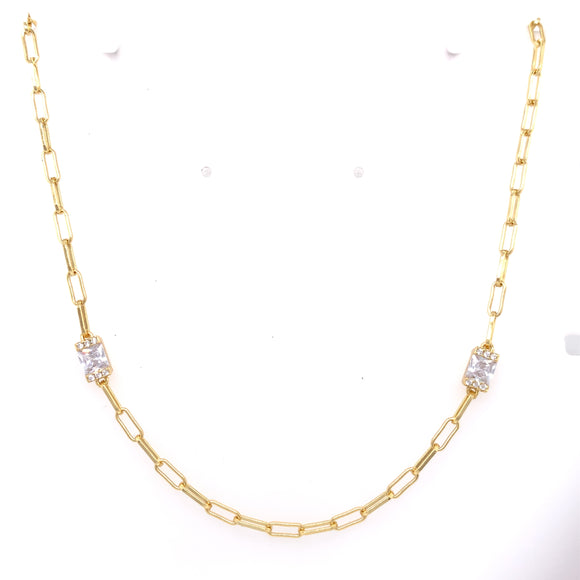Silver 18ct Gold-Plated CZ Paperlink Necklet CSN968