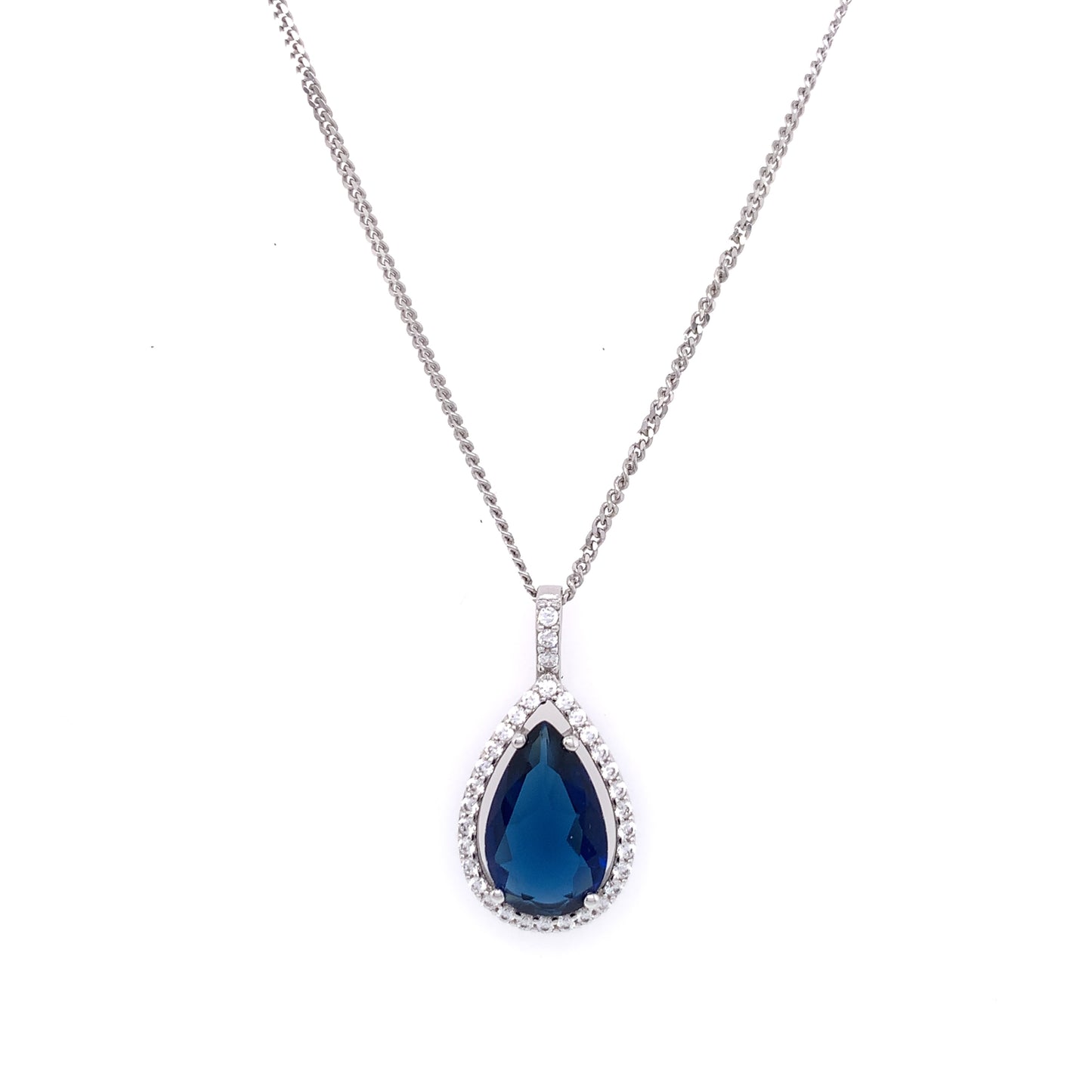 Sterling Silver Sapphire CZ Teardrop Pendant