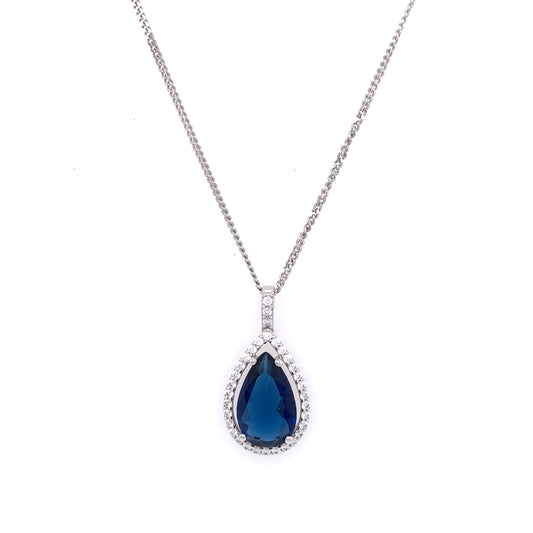 Sterling Silver Sapphire CZ Teardrop Pendant CSP805