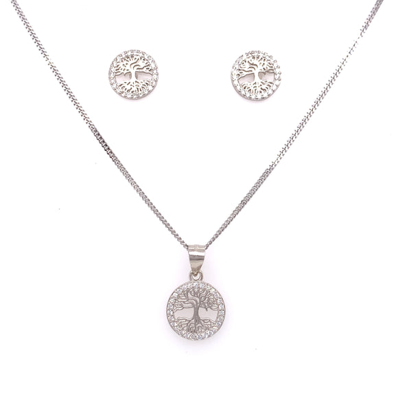 Sterling Silver CZ Tree Of Life Set