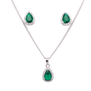 Sterling Silver Teardrop Emerald CZ Pendant & Earring Set