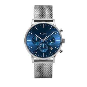 CLUSE Aravis Chrono Mesh Blue, Silver Colour