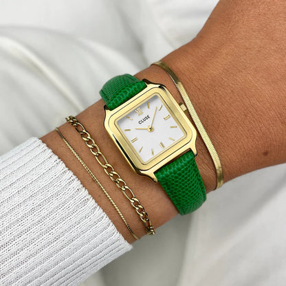 CLUSE Gracieuse Petite Watch Leather, Emerald Green Lizard, Gold Colour