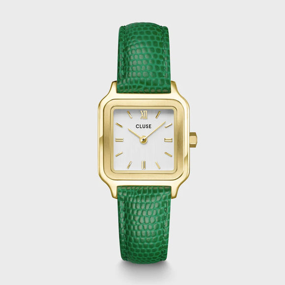 CLUSE Gracieuse Petite Watch Leather, Emerald Green Lizard, Gold Colour