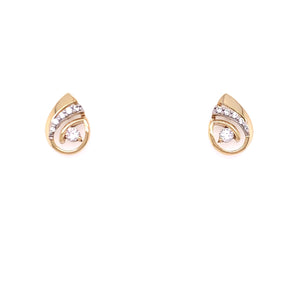 9ct Gold CZ Spiral Teardrop Stud Earrings