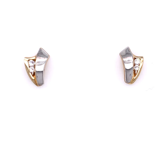 9ct Gold Two-tone CZ Leaf Stud  Earrings
