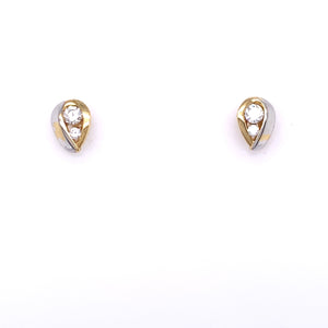 9ct Gold Two-tone CZ Teardrop Stud  Earrings