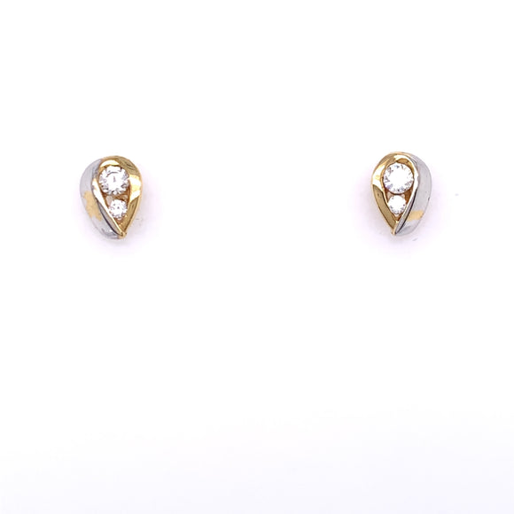 9ct Gold Two-tone CZ Teardrop Stud  Earrings