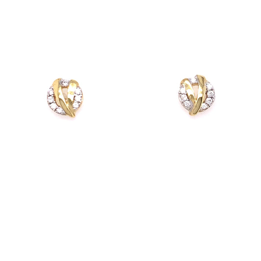 9ct Gold CZ Wishbone Circle Stud Earrings