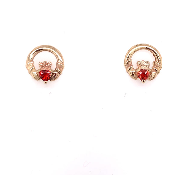 9ct Gold Claddagh Garnet 10mm Stud Earrings