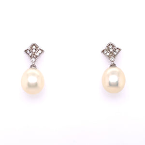9ct White Gold Vintage Freshwater Pearl  Drop Earrings