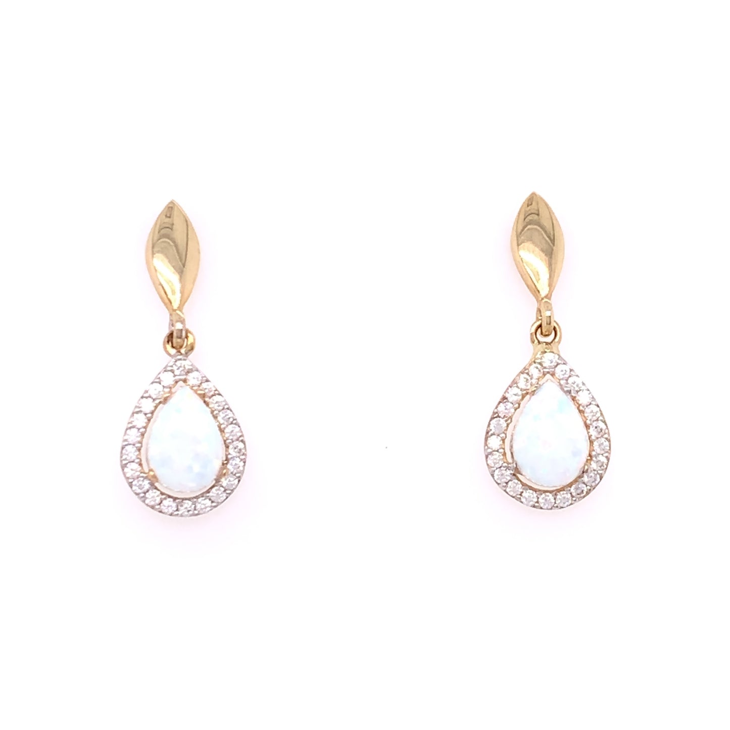 9ct Gold Created Opal CZ Teardrop Earrings