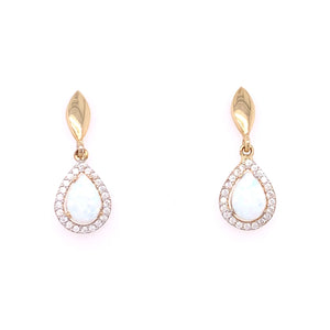 9ct Gold Created Opal CZ Teardrop Earrings