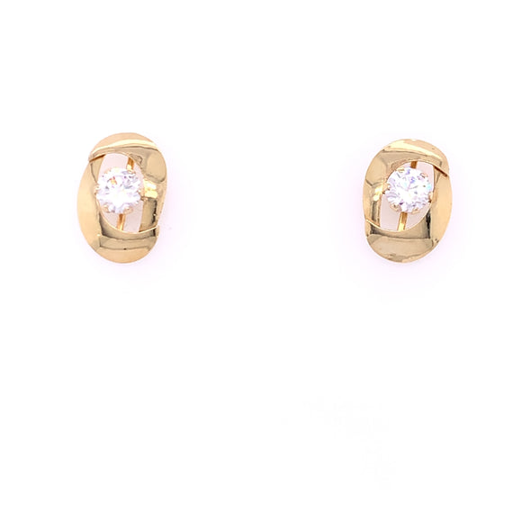 9ct Gold CZ Oval Swirl Stud  Earrings