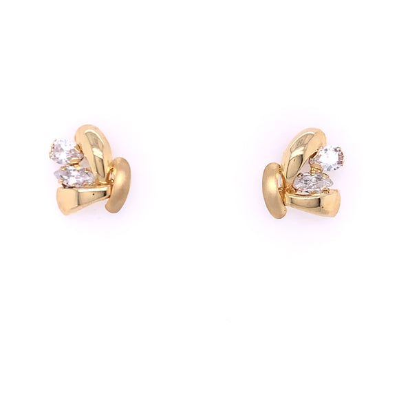 9ct Gold CZ Leaf Stud  Earrings