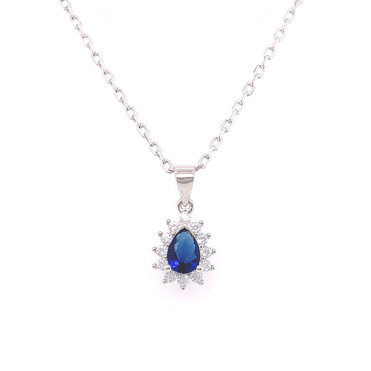 Sterling Silver CZ Sapphire Teardrop Cluster Pendant