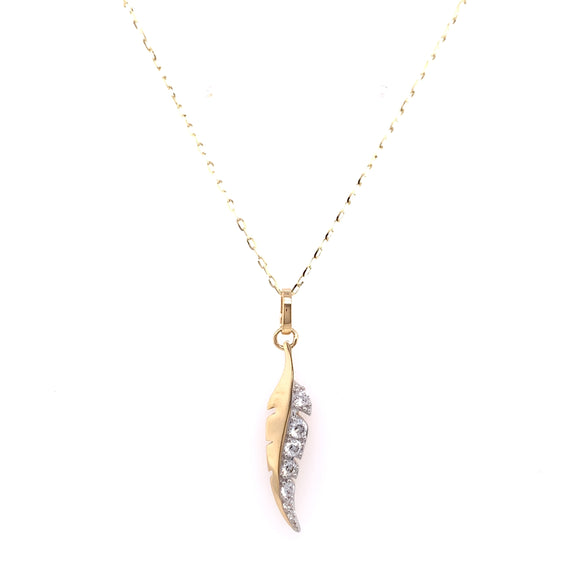 9ct Gold CZ Feather Pendant