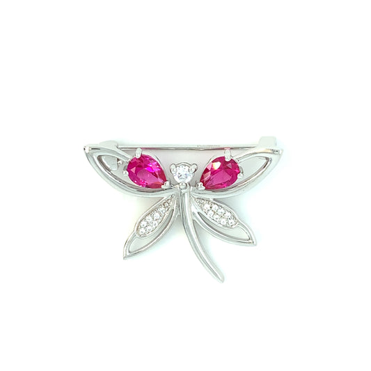 Sterling Silver Ruby CZ Butterfly Brooch