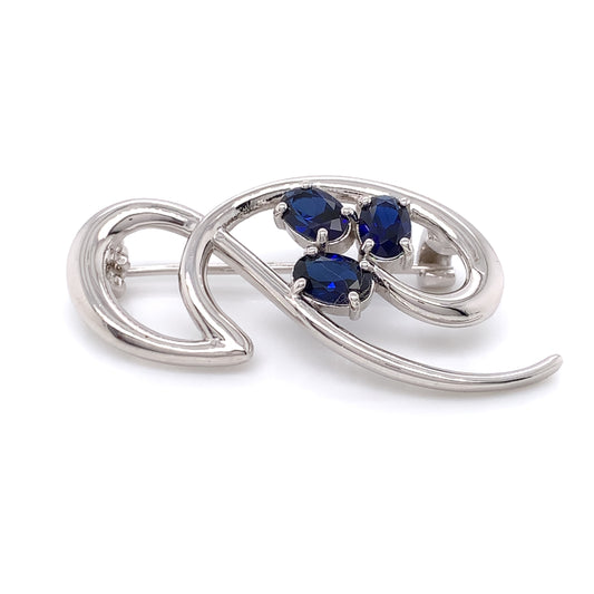 Sterling Silver Sapphire Swirl Brooch BR97S