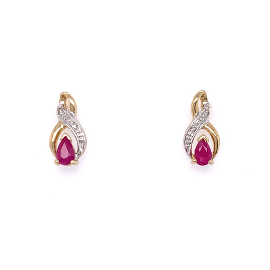9ct Gold Ruby & Diamond Twist Stud Earrings
