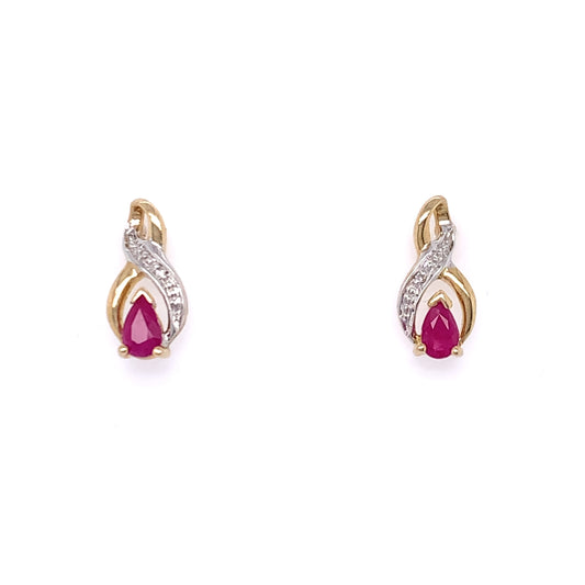 9ct Gold Ruby & Diamond Twist Stud Earrings GER54