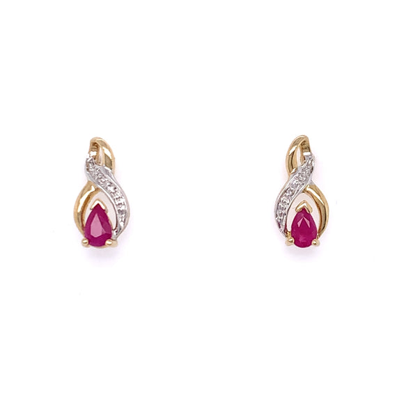 9ct Gold Ruby & Diamond Twist Stud Earrings